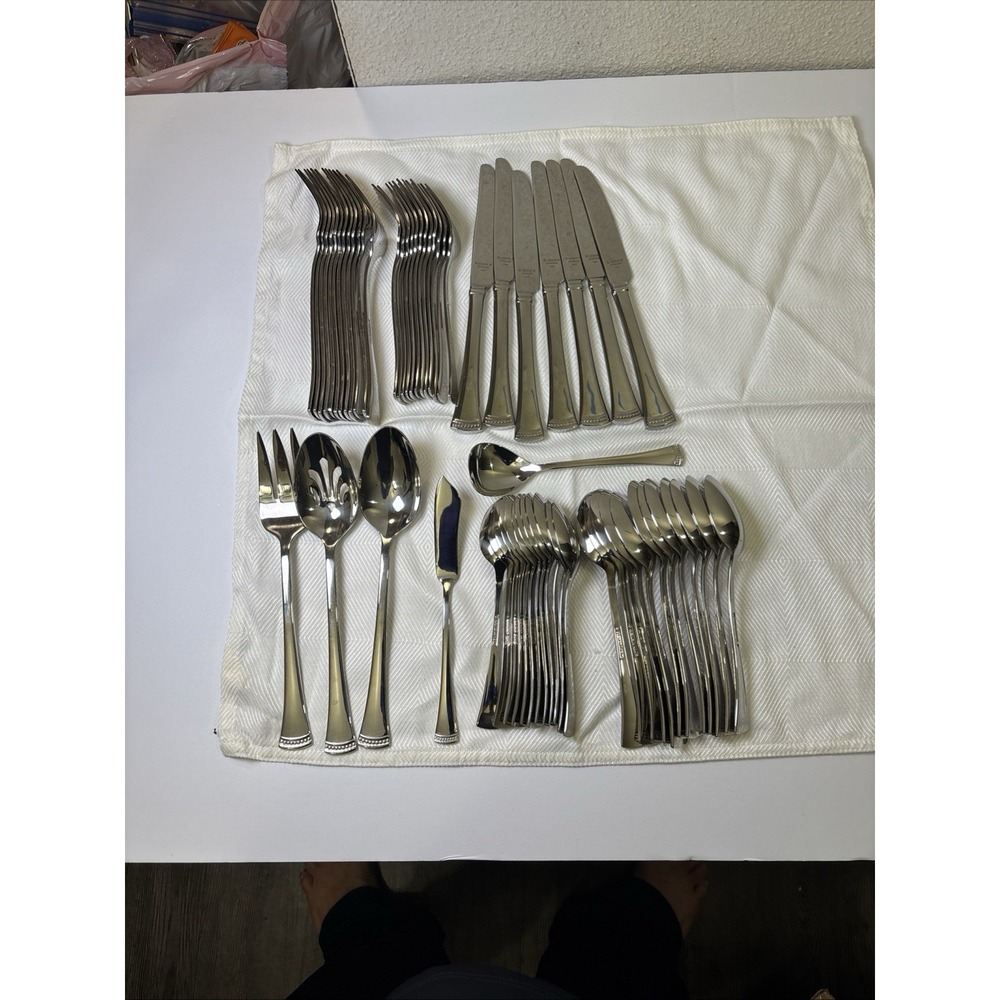 Lenox Portola 18/10 Stainless Steel Flatware Set 60 Piece Service for 8 Beaded